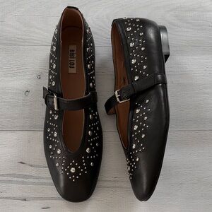 Anthropologie Bibi Lou Studded Mary Jane Ballet Flats Size 39/US 8.5-9 Black